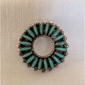 Native American SS & Petit-Point Turquoise Stones Round Pin/Pendant